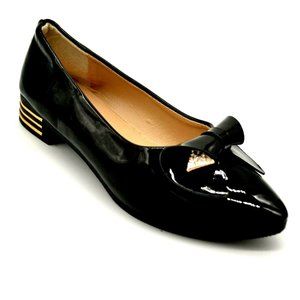 Ditcompany Womens Faux Black Patent Leather‎ Rhinestone Bow Tie Flats EUR 37
